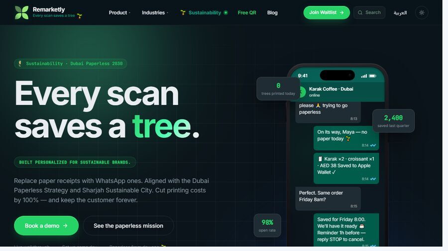 Remarketly platform homepage